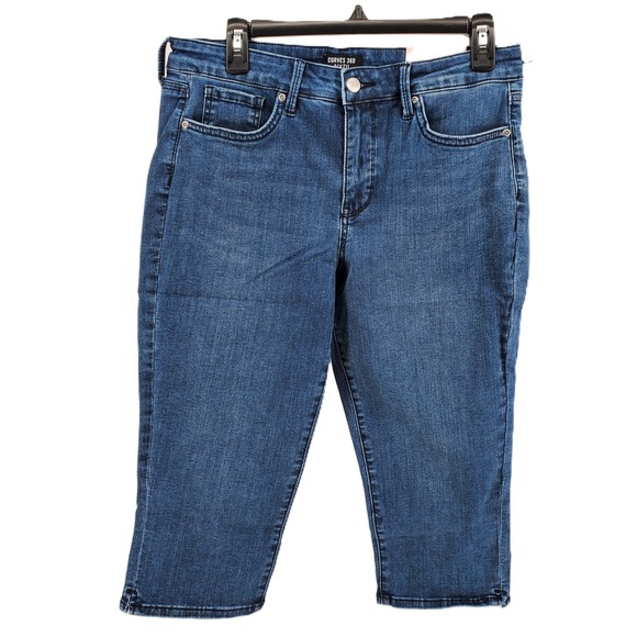 NYDJ Denim - NYDJ Curves 360 Womens 10P Slim Straight Crop Jeans Caliente Dark Wash Denim